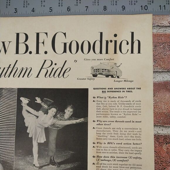 BF Goodrich Tires - Ice Skaters - Rythm Ride - 1950 Original Retro Vtg PRINT AD - Picture 6 of 10